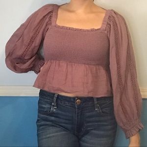 American Eagle Peasant sleeve peplum blouse